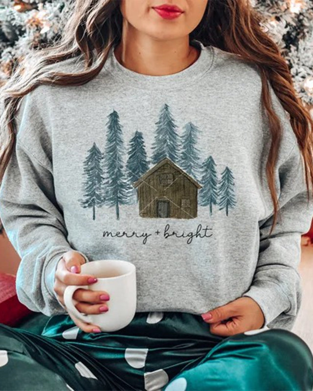 Merry and Bright Sweatshirt Christmas Trees Sweatshirt