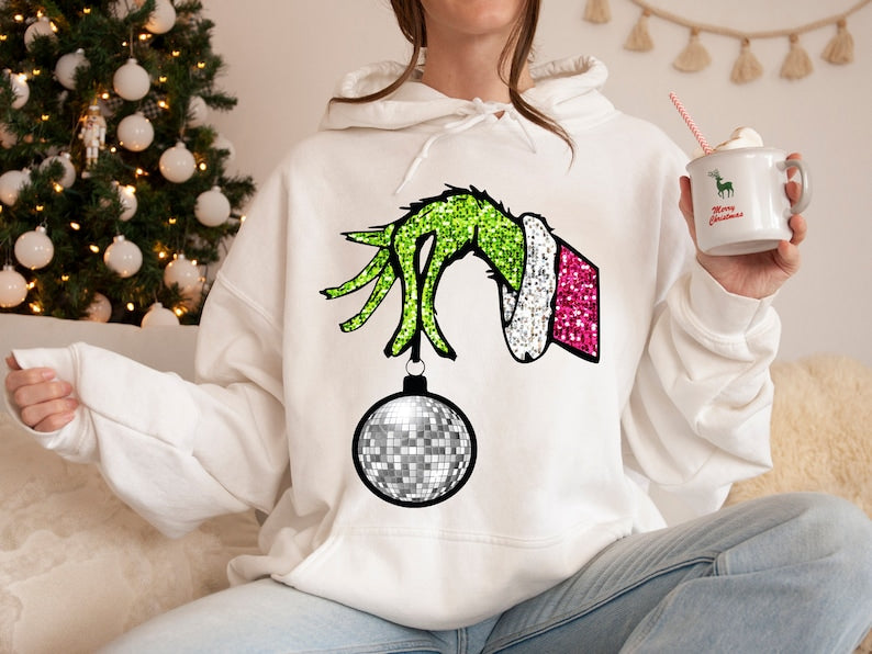 Funny Hand Christmas Print Hoodie
