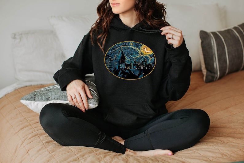 Magic Wizard Castle Boat Starry Night Hoodie