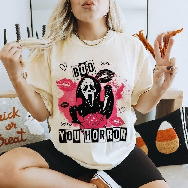 Halloween Pink Horror Characters T-shirt