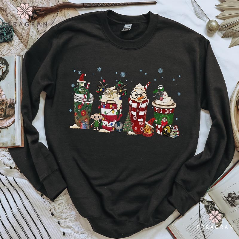 HP Christmas Coffee Print Casual Sweatshirt