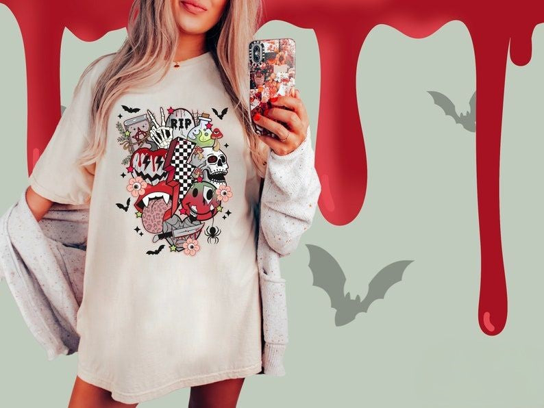 Retro Halloween Spooky Season Smiley Face T-shirt