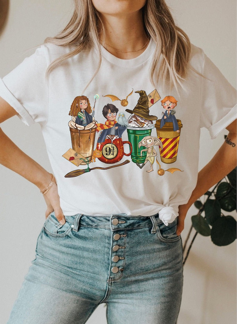 Magic School Coffee Cute Print T-shirt