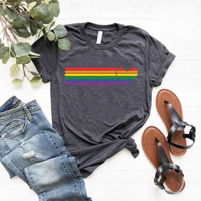 Rainbow Heart Print Casual T-shirt