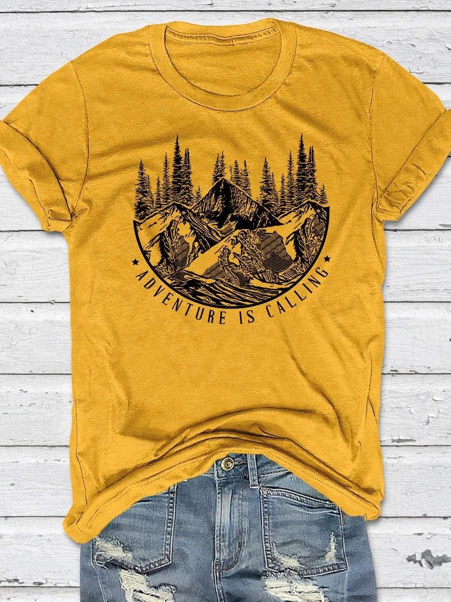 Adventure Is Calling Print Short Sleeve T-shirt