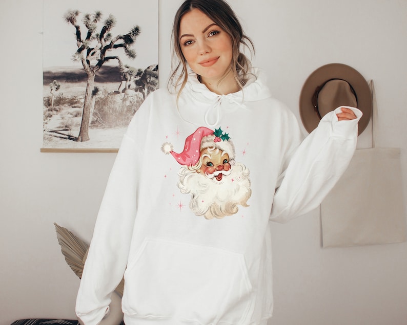 Retro Pink Santa Christmas Hoodie