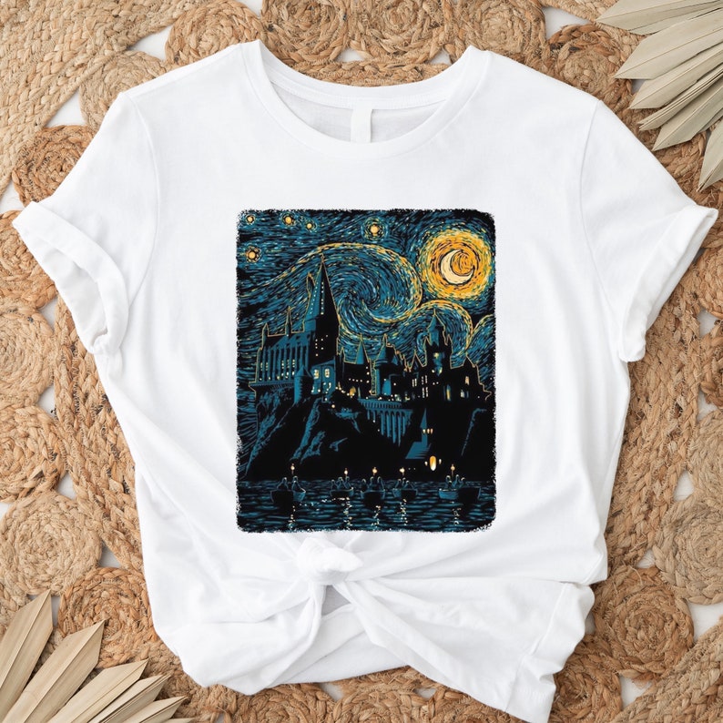 Starry Night Magic Wizard Castle T-shirt