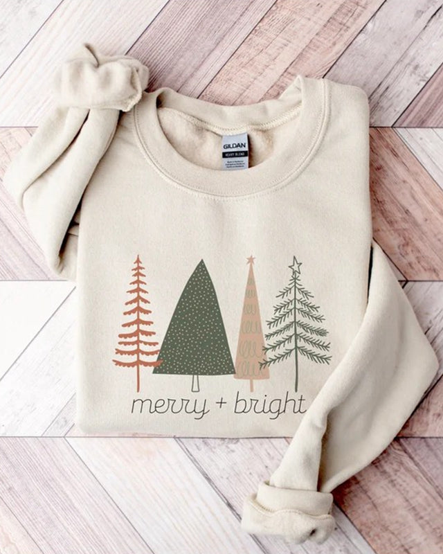 Merry and Bright Sweatshirt Boho Christmas Tree Sweatshirt